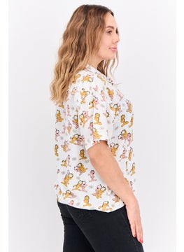nickelodeon Women Notched Collar Short Sleeve Allover Print Blouse, White Combo  - Image 4
