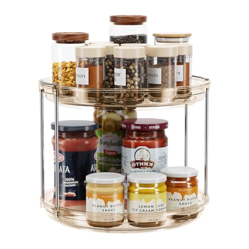 LAMU 2 Tier Lazy Susan Turntable Organizer 925 Rotating Spice Rack Organization for Cabinet Kitchen Pantry Countertop Bathroom Vanity Medicine Cabinet Organizer Amber - Image 1