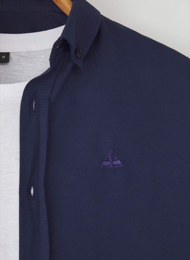 trendyol Navy Blue Regular Embroidered Easy-Iron Smart Oxford Shirt - Image 3