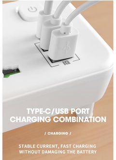 SHIXIN Multi-plug power adapter, expansion socket, 3-way universal socket with independent switch control, 2-way USB interface and 1-way Type-C smart fast charging, suitable for home office, safe and durable  - Image 2
