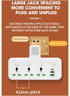 SHIXIN Multi-plug power adapter, expansion socket, 3-way universal socket with independent switch control, 2-way USB interface and 1-way Type-C smart fast charging, suitable for home office, safe and durable  - Image 3