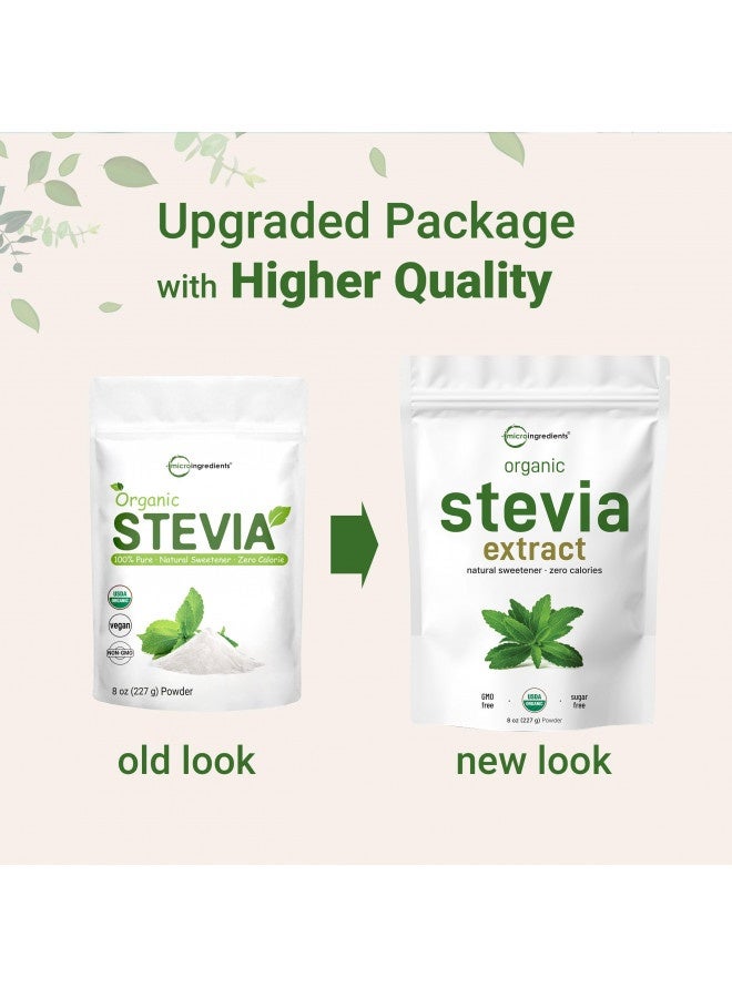 Micro Ingredients Pure Organic Stevia Powder, 8 Ounces, 1418 Serving, High Grade Stevia Green Leaf Extract Reb-A, Reduced Bitter Aftertaste, 0 Calorie, Natural Sweetener, Sugar Alternative, Keto Friendly  - Image 1