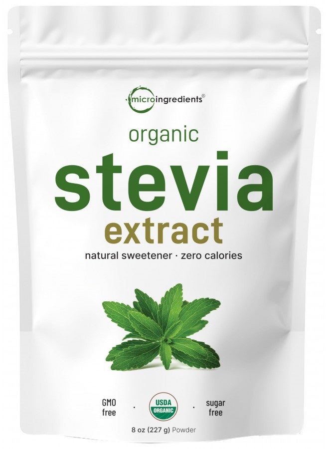 Micro Ingredients Pure Organic Stevia Powder, 8 Ounces, 1418 Serving, High Grade Stevia Green Leaf Extract Reb-A, Reduced Bitter Aftertaste, 0 Calorie, Natural Sweetener, Sugar Alternative, Keto Friendly  - Image 2