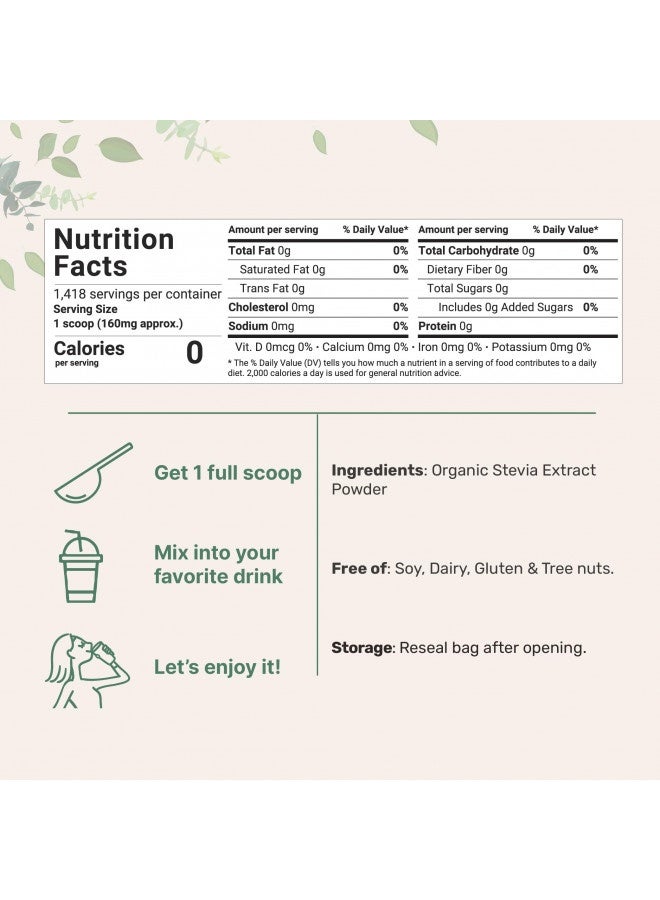 Micro Ingredients Pure Organic Stevia Powder, 8 Ounces, 1418 Serving, High Grade Stevia Green Leaf Extract Reb-A, Reduced Bitter Aftertaste, 0 Calorie, Natural Sweetener, Sugar Alternative, Keto Friendly  - Image 3