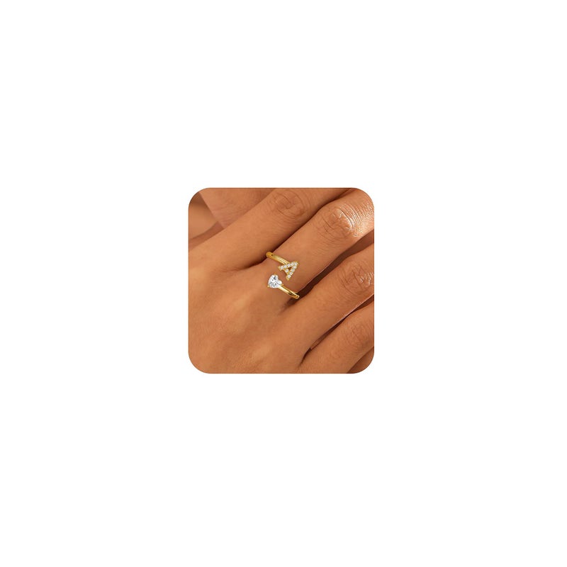 Treasure Bender Initial Rings for Girls Women - 14K Gold Plated Letter A Initial Ring for Girls Teen Girl Gifts Trendy Stuff, 5 6 7 8 9 10 11 12 13 14 15 16 Year Old Girl Birthday Gifts - Image 1