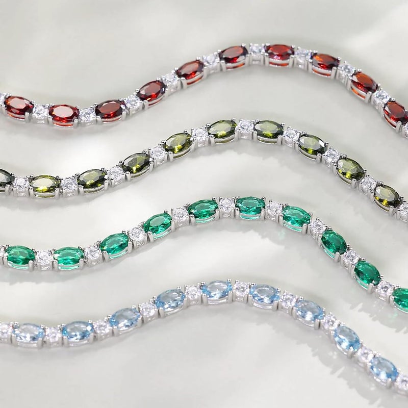 FANCIME Sterling Silver Created Aquamarine Tennis Bracelet March Birthstone Bracelet Oval CZ Dainty Charm Fine Jewelry for Women 7" - Image 5