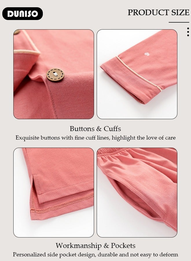 DUNISO Women's Pajamas Set,  2-Piece Sleepwear Top and Pants, Long Sleeve Sleepwear Soft Cotton Pajamas Set Casual Homewear Nightwear for Ladies - Image 5