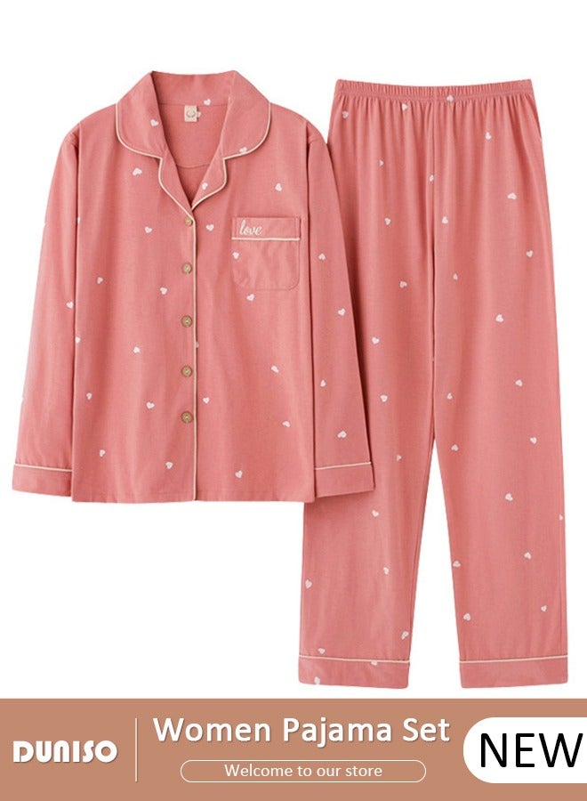 DUNISO Women's Pajamas Set,  2-Piece Sleepwear Top and Pants, Long Sleeve Sleepwear Soft Cotton Pajamas Set Casual Homewear Nightwear for Ladies - Image 1