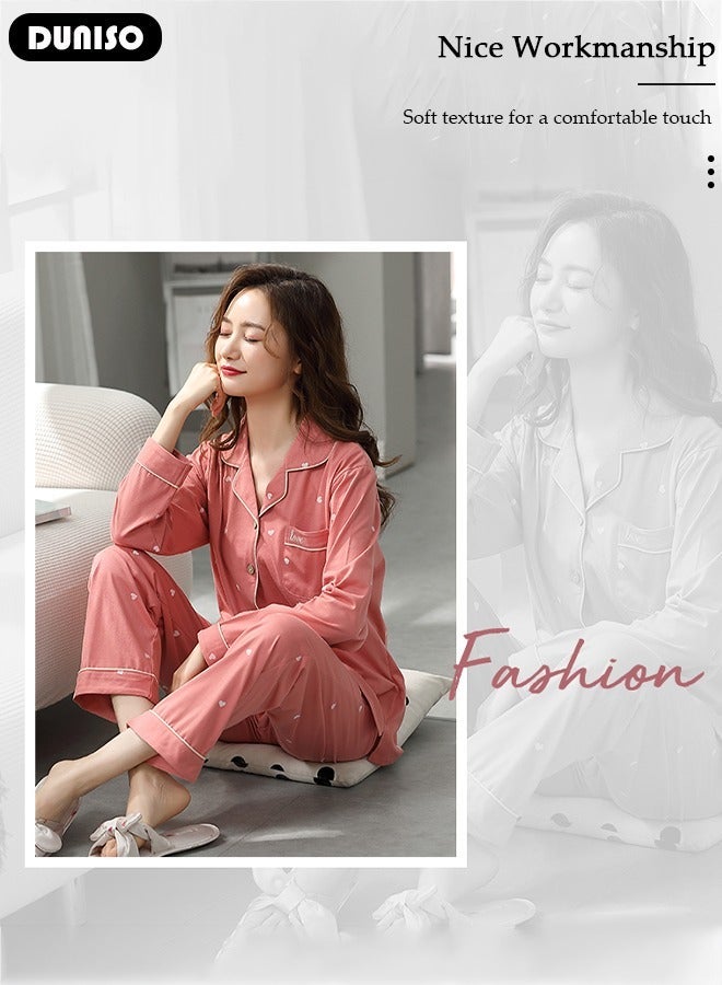 DUNISO Women's Pajamas Set,  2-Piece Sleepwear Top and Pants, Long Sleeve Sleepwear Soft Cotton Pajamas Set Casual Homewear Nightwear for Ladies - Image 3