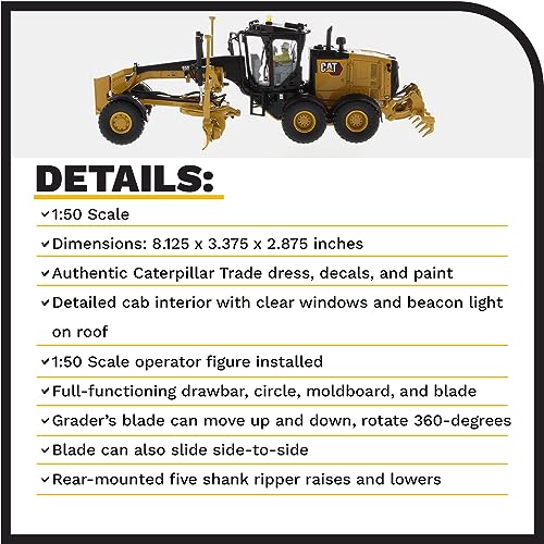 Diecast Masters 1:50 Scale Caterpillar 150 Motor Grader | High Line Series Cat Trucks & Construction Equipment Model 85667 - Image 4