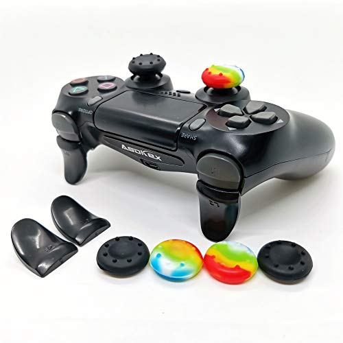 Asokex L2 R2 Ps4 Trigger Extenders (1 Pair L2 R2 Triggers, 4pcs Joystick Cap, 2 Pairs LED Light Bar Decal) for PlayStation 4 Controller - Image 1
