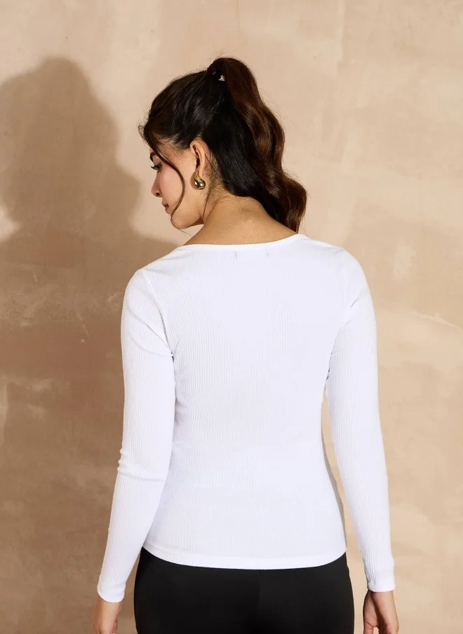 SASSAFRAS SASSAFRAS Women White Square Neck Fitted Top