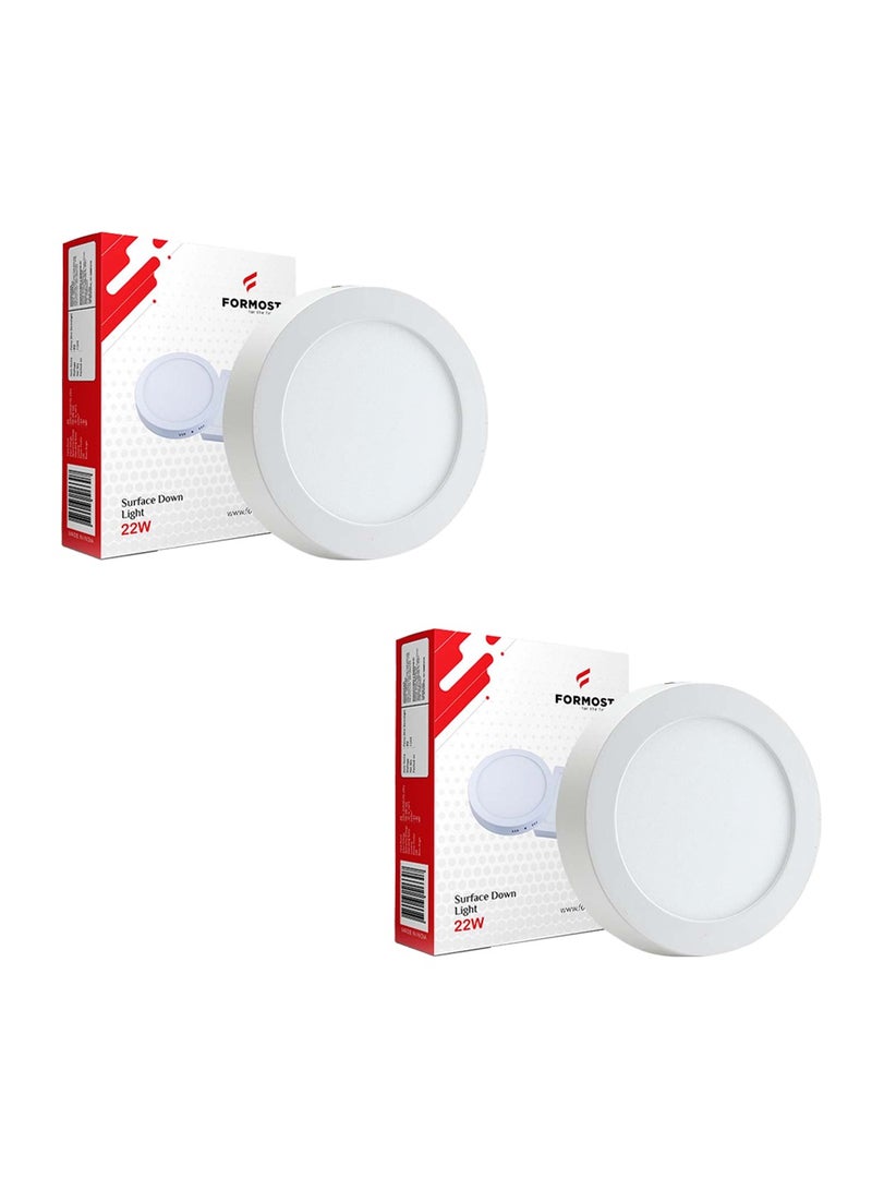 FORMOST FORMOST Surface Down Light LED Round 22W| Surge Protection Upto 4KV | Long Lasting Downlighter for Home Shops and Hotels Ceiling | Durable and Sustainable | 2 Years Warranty | Warm White | Pack of 2  - Image 1