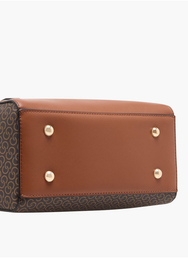 Women's Monogram Print Bowler Bag with Double Handle and Zip Closure