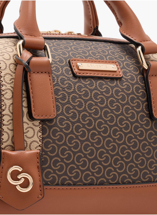Celeste Women's Monogram Print Bowler Bag with Double Handle and Zip Closure  - Image 4