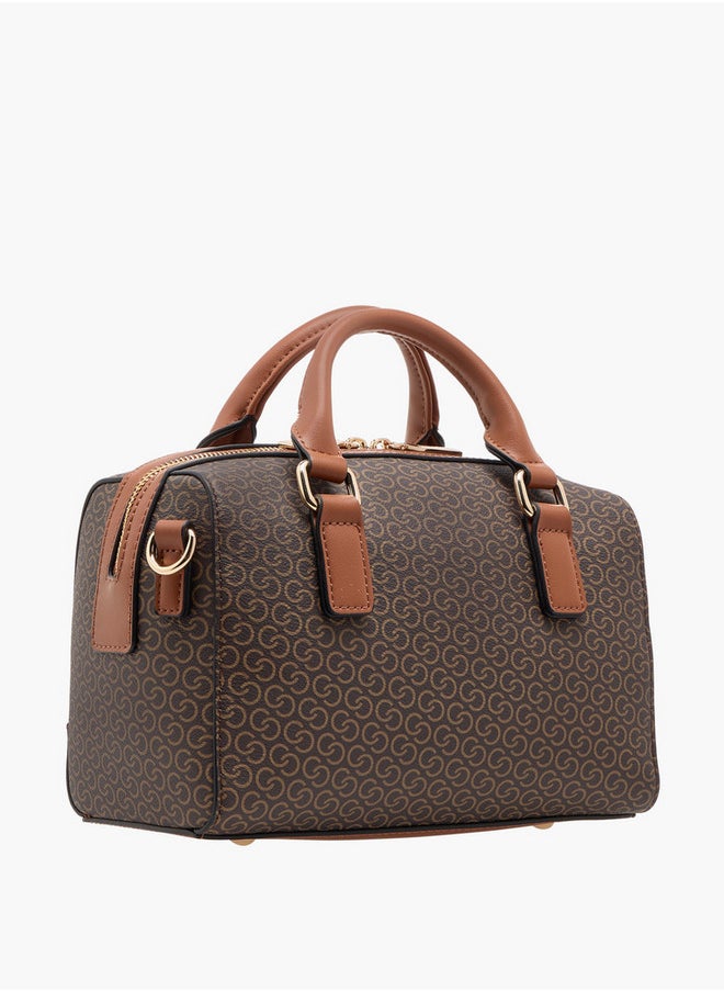 Celeste Women's Monogram Print Bowler Bag with Double Handle and Zip Closure  - Image 3