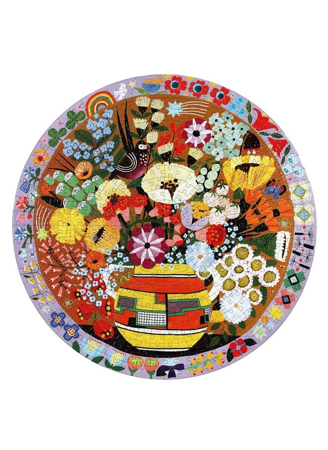eeboo - : Piece And Love Purple Bird And Flowers 500 Piece Round Jigsaw Puzzle Sturdy Puzzle Pieces A Cooperative Activity With Friends And Family - Image 1