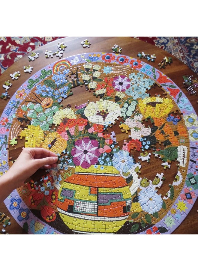 eeboo - : Piece And Love Purple Bird And Flowers 500 Piece Round Jigsaw Puzzle Sturdy Puzzle Pieces A Cooperative Activity With Friends And Family - Image 1