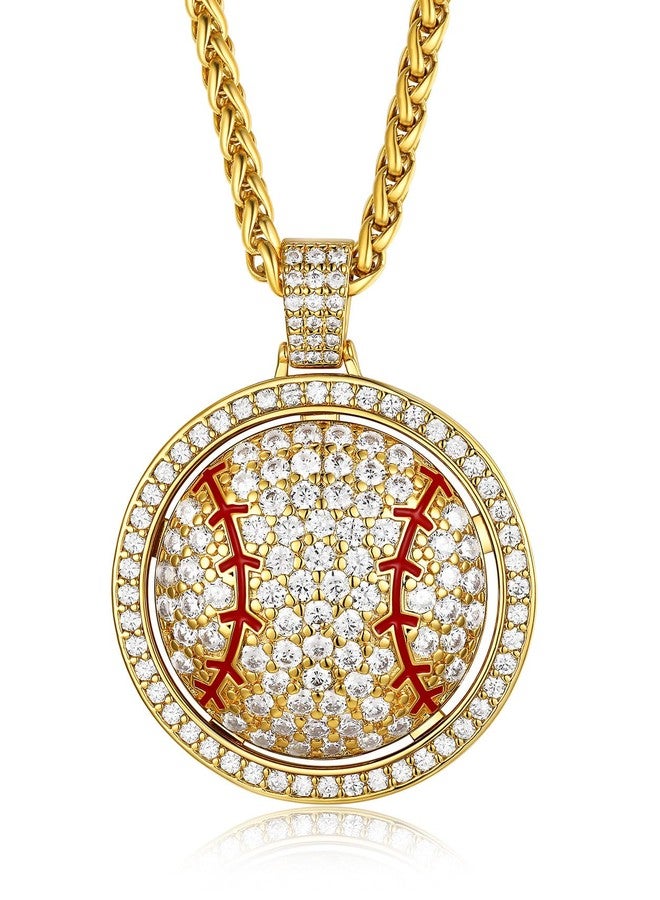 KeyStyle Bling Baseball Necklace for Men Teen, Mens Bling Softball Player Chain Necklaces Sports Jewelry - Image 1