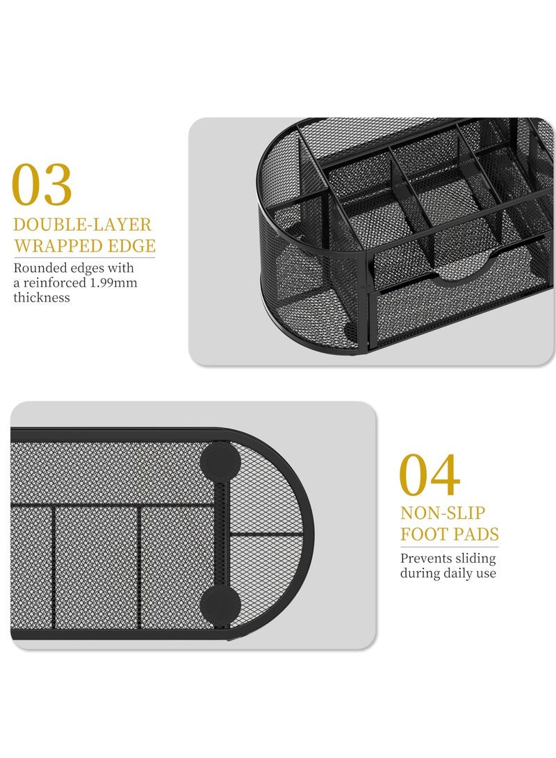 Captaintech Desk Organizer, Desk Organizer Stationery Storage, Pencil Holder for Desk with 9 Compartments and Mini Drawer, Wire Mesh Office Supplies Desk Accessories & Workspace Organizers (Black) - Image 5