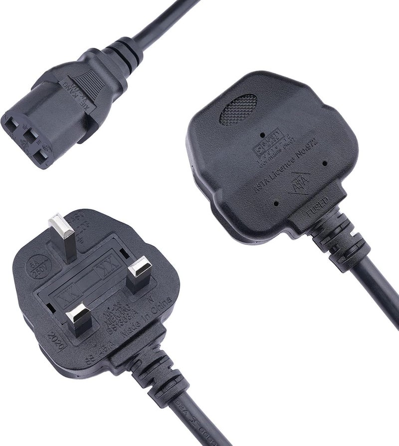 Lite-an Power Cable, UK 3 Pin Plug BS 1363 to IEC C13 to Fit IEC C14 Inlet - Kettle Lead, Power Cord, IEC Lead - Fully Moulded with 5Amp Replaceable Fuse - 1.6 ft / 0.5 Meter, Black - Image 1