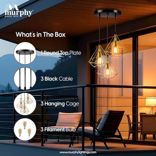 Murphy Hanging Light 3-Diamond Cluster Pendant Light, Modern Chandelier for Living Room, Diwali Decoration - Golden, Pack of 2 (Bulb Included) - Image 4