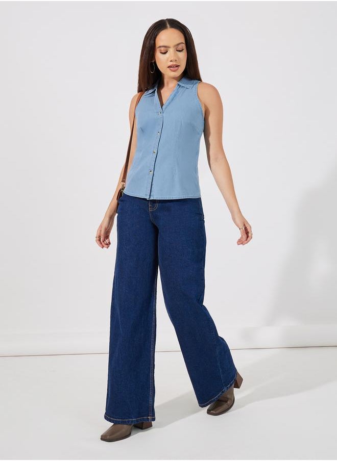 Styli Regular Fit Sleeveless Denim Shirt  - Image 2