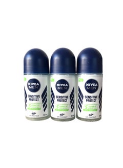 Nivea (Pack of 3 Bottles) Nivea SENSITIVE PROTECT Men's Roll On Anti-perspirant Deodorant (Pack of 3 Bottles, 1.7oz / 50ml Glass Bottle) 