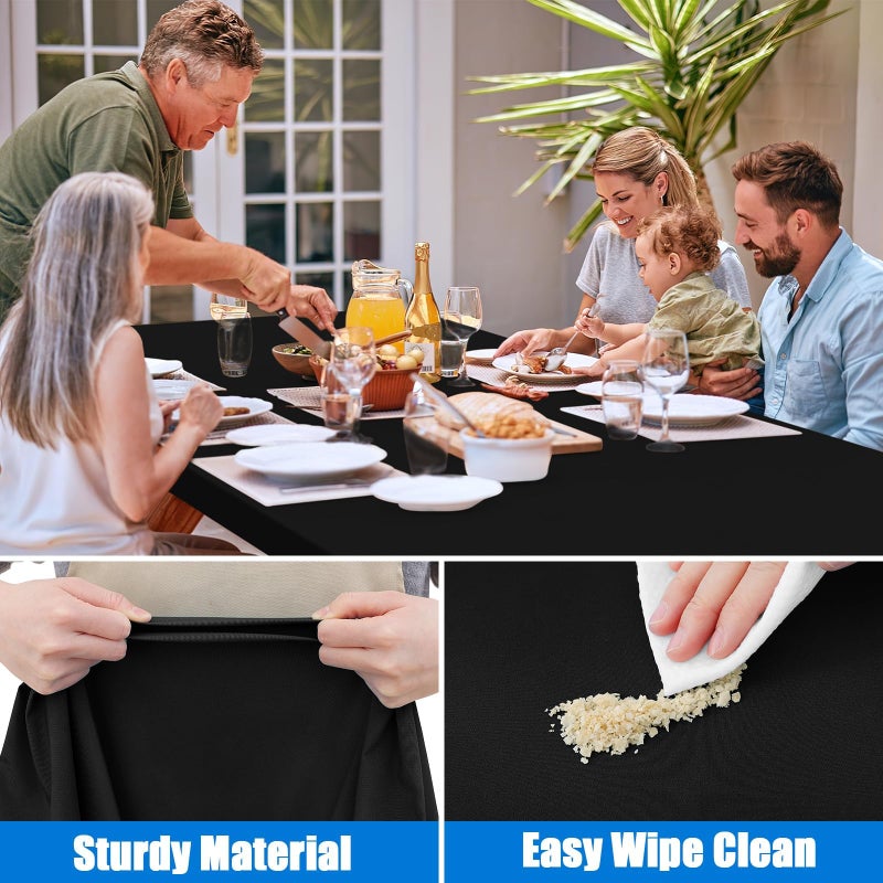 Spotjoy Rectangle Picnic Table Cloth  Waterproof Elastic Fitted Tablecloths  Washable Polyester Table Cover for Camping  Indoor and Outdoor (Black  30""x72"") - Image 4
