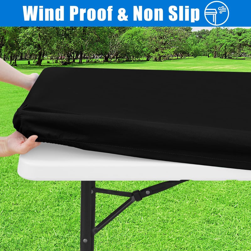 Spotjoy Rectangle Picnic Table Cloth  Waterproof Elastic Fitted Tablecloths  Washable Polyester Table Cover for Camping  Indoor and Outdoor (Black  30""x72"") - Image 3