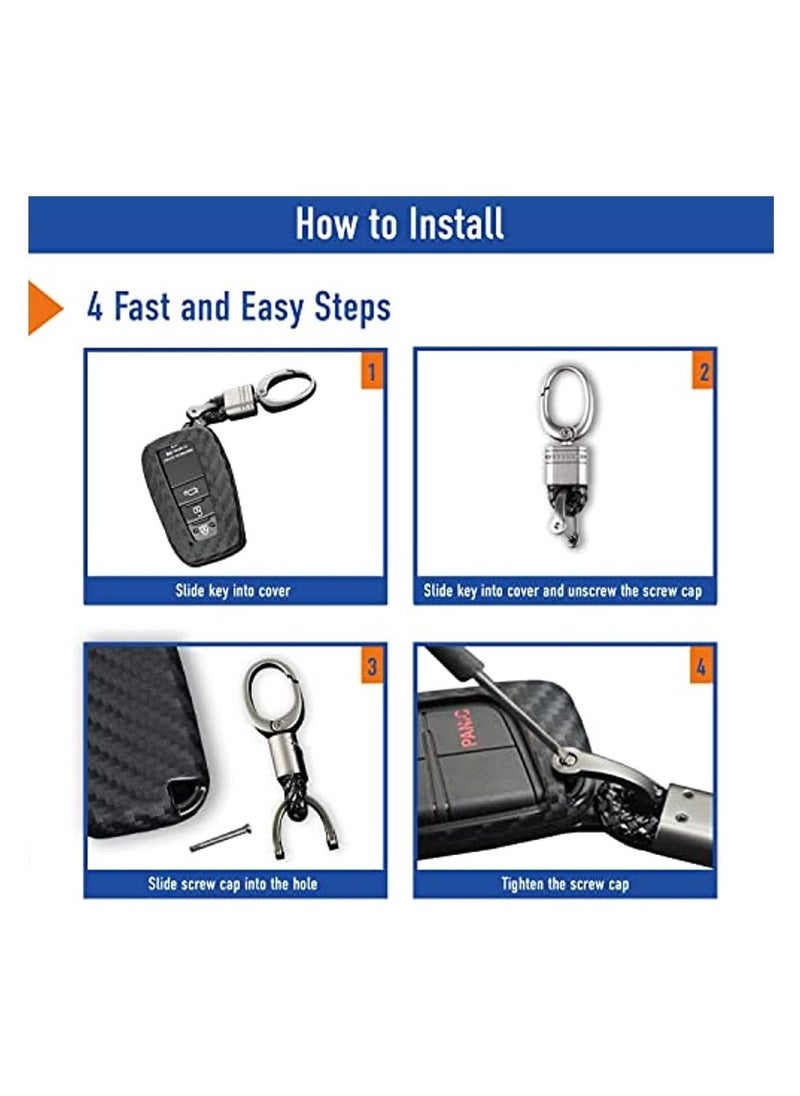 OIMG For Toyota Rubber Key Fob Case Cover Shell With Keychain For RAV4 Prado 4Runner Yaris Rush Fortnuer Hilux FJ Cross Camry Corolla Avalon C-HR Prius GT86 Highlander - Carbon Fiber  - Image 5