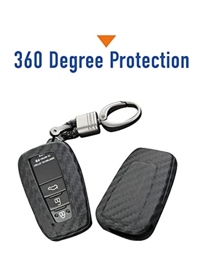 OIMG For Toyota Rubber Key Fob Case Cover Shell With Keychain For RAV4 Prado 4Runner Yaris Rush Fortnuer Hilux FJ Cross Camry Corolla Avalon C-HR Prius GT86 Highlander - Carbon Fiber  - Image 3