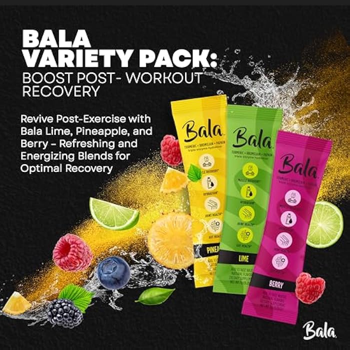 Bala Total Body Wellness Drink Mix - Hydrate & Recover Variety Pack - Pineapple, Lime & Berry - 4 Sticks/Flavor (12 Sticks Pack) - with Enzymes, Turmeric, Electrolytes, Amino Acids & Zero Sugar - Image 3
