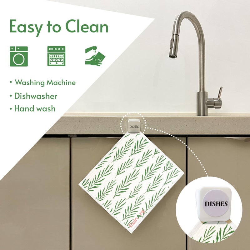 Eulnars Swedish Dishcloths for Kitchen, 8 Pack Green Reusable Paper Towels with Clips, Non-Scratch Swedish Kitchen Towels, Super Absorbent Cellulose Sponge Cloths, Dishwasher Safe, No Odor - Image 2