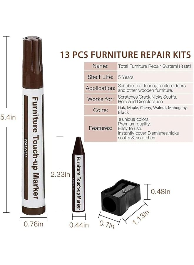 إيروريكس طقم إصلاح الأثاث، مجموعة من 13 قلم تحديد وعصي شمع مع مجموعة مبراة لإزالة البقع والخدوش والأرضيات الخشبية والطاولات والمكاتب والنجارين وأعمدة السرير واللمسات النهائية والتغطية - Image 2