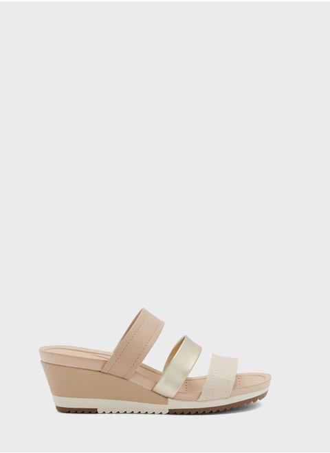 Multi Strap Mid Heel Wedge Sandals