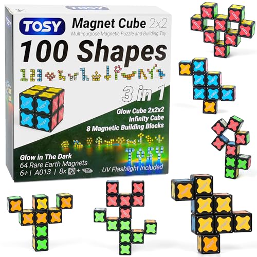 TOSY Magnet Cube 2x2 8 Blocks 2in1 Toy 2x2x2 Puzzle Cube and Customizable Infinity Cube Easter Basket Stuffers Gifts for KidsGrandkids Glowing with UV Flashlight SensorySTEM Toy - Image 1
