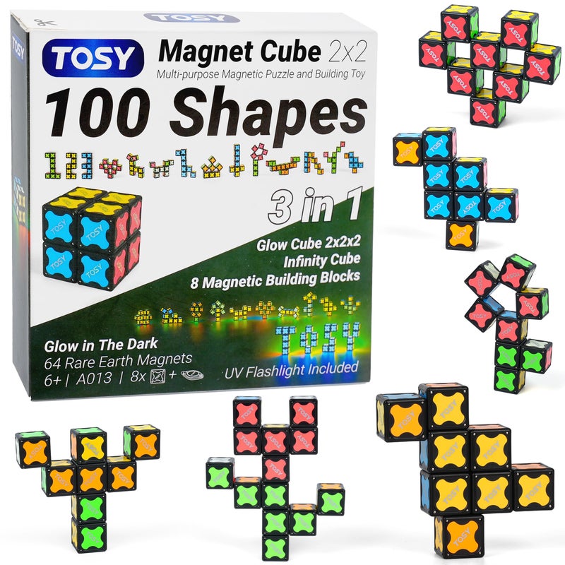 TOSY Magnet Cube 2x2 8 Blocks 2in1 Toy 2x2x2 Puzzle Cube and Customizable Infinity Cube Easter Basket Stuffers Gifts for KidsGrandkids Glowing with UV Flashlight SensorySTEM Toy - Image 2