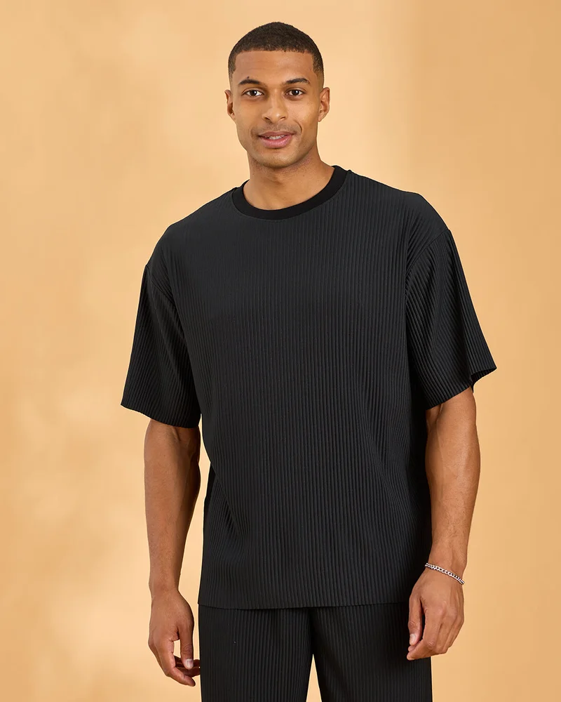 Redtag Men Black Lounge Crew Neck T-Shirt