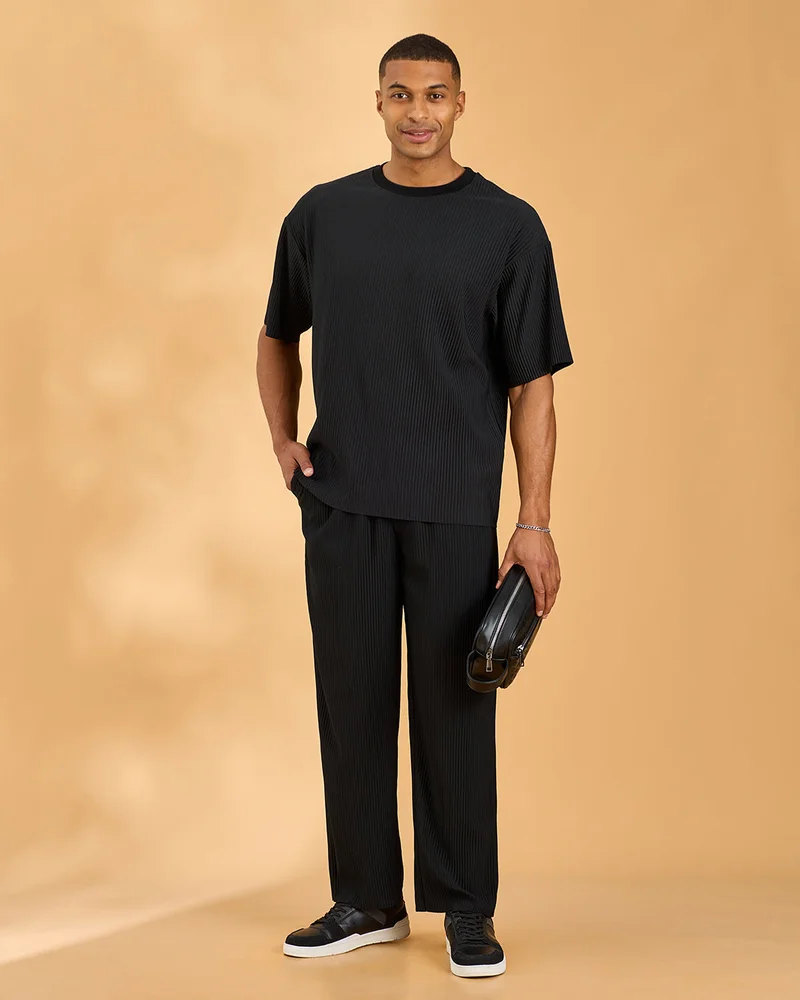 Redtag Men Black Lounge Crew Neck T-Shirt