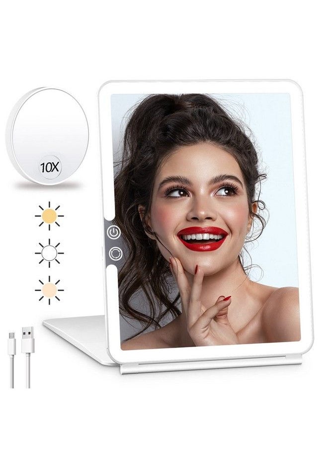 FUNTOUCH Rechargeable Travel Mirror Makeup Mirror Portable Lighted Makeup Mirror With 10X Magnifying Mirror 3 Colors Light Modes Touch Screen Dimming Folding Light Up Mirror For Travel Cosmetic Office  - Image 2