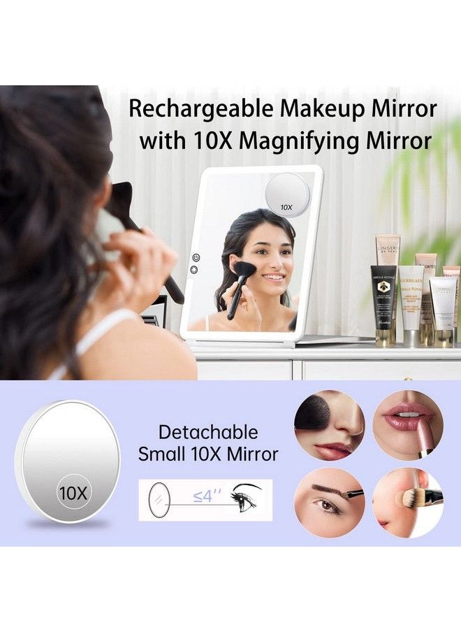 FUNTOUCH Rechargeable Travel Mirror Makeup Mirror Portable Lighted Makeup Mirror With 10X Magnifying Mirror 3 Colors Light Modes Touch Screen Dimming Folding Light Up Mirror For Travel Cosmetic Office  - Image 3