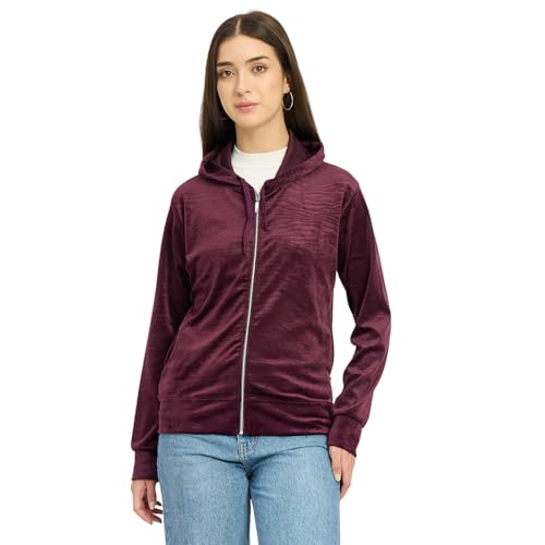 CAMEY Full-Zip Hooded Sweatshirt, Textured Pattern, Front Pockets, Full Sleeve Casual Wear Outerwear with Pockets (in, Alpha, M, Regular, Brown) - Image 1