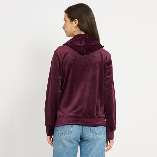 CAMEY Full-Zip Hooded Sweatshirt, Textured Pattern, Front Pockets, Full Sleeve Casual Wear Outerwear with Pockets (in, Alpha, M, Regular, Brown) - Image 5