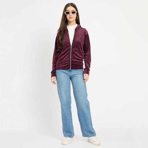 CAMEY Full-Zip Hooded Sweatshirt, Textured Pattern, Front Pockets, Full Sleeve Casual Wear Outerwear with Pockets (in, Alpha, M, Regular, Brown) - Image 2
