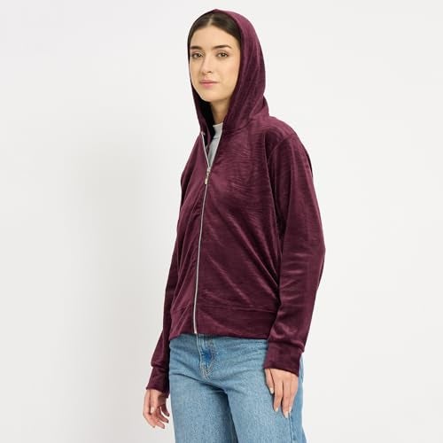 CAMEY Full-Zip Hooded Sweatshirt, Textured Pattern, Front Pockets, Full Sleeve Casual Wear Outerwear with Pockets (in, Alpha, M, Regular, Brown) - Image 3