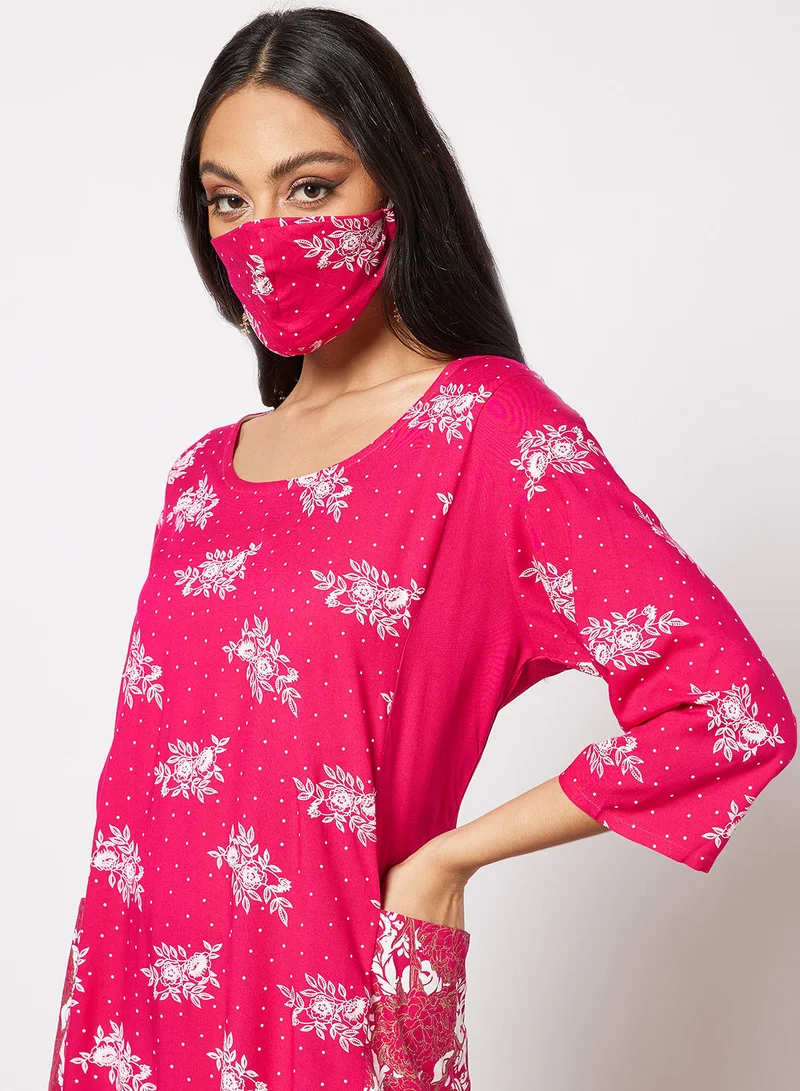 HANA & SARA All Over Printed Jalabiya with Facemask