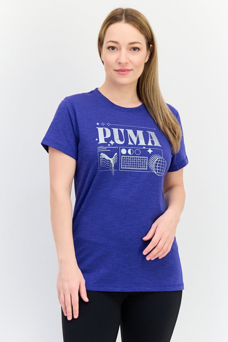 PUMA تي شيرت رياضي نسائي بأكمام قصيرة ملائمة، خارجي، نيلي - Image 1