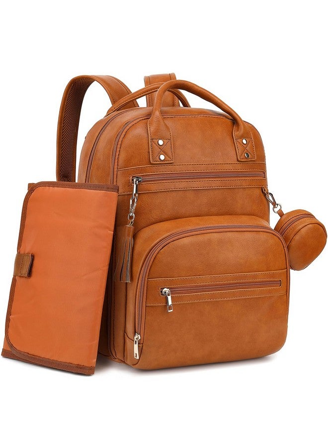 ROSEGIN Vegan Leather Diaper Bag Backpack With Changing Pad And Pacifier Holder Multifunctional Baby Bag For Boy Girl Waterproof For Travel Perfect Baby Shower Gifts For Mom Dad Newborn Brown - Image 1
