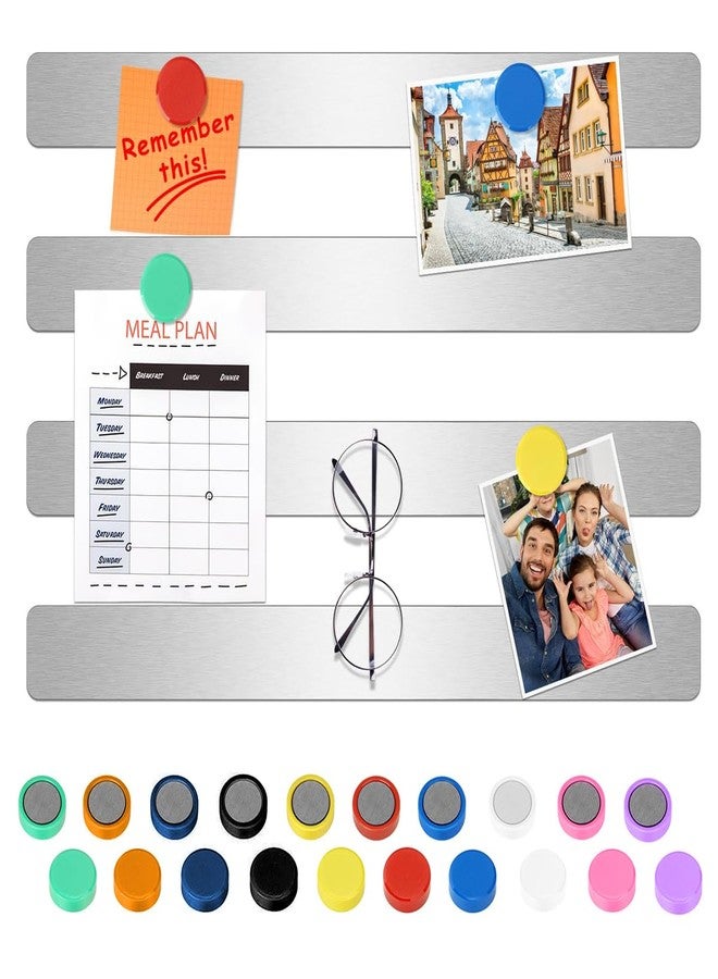 Climberty® 4 Pack Magnetic Stainless Memo Board Strip Message Board with 20 Pcs Color Magnets, Adhesive Backing Bulletin Bar Board for Office, Home, Photo Wall, Documents and Fridge (Silver) - Image 1